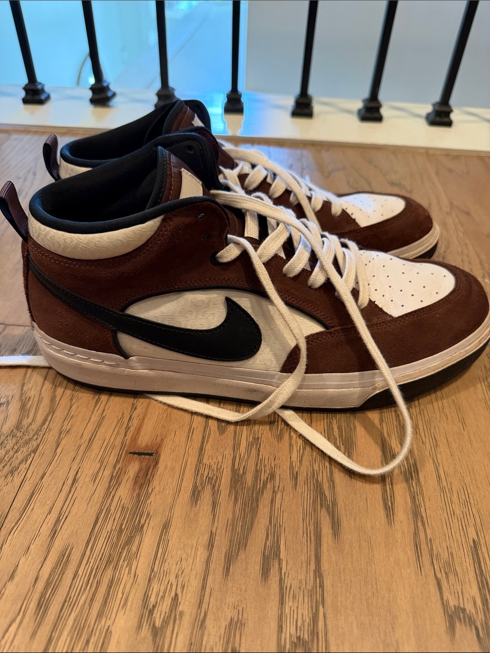 Nike Men’s Mid-Top Sneakers in Brown, White and Black by Leo Baker